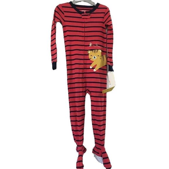 CARTERS 1 PIECE FOOTIE PAJAMAS RED AND BLACK WITH BABY TIGER SIZE 24M - Picture 3 of 4